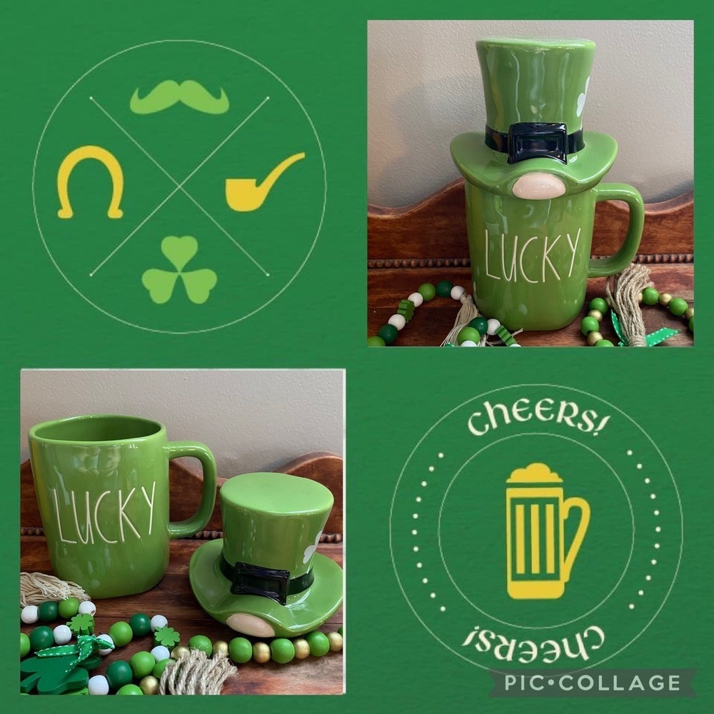 NEW‎ NWOT Rae Dunn LUCKY St. Patrick's Day Shamrock Leprechaun Mug